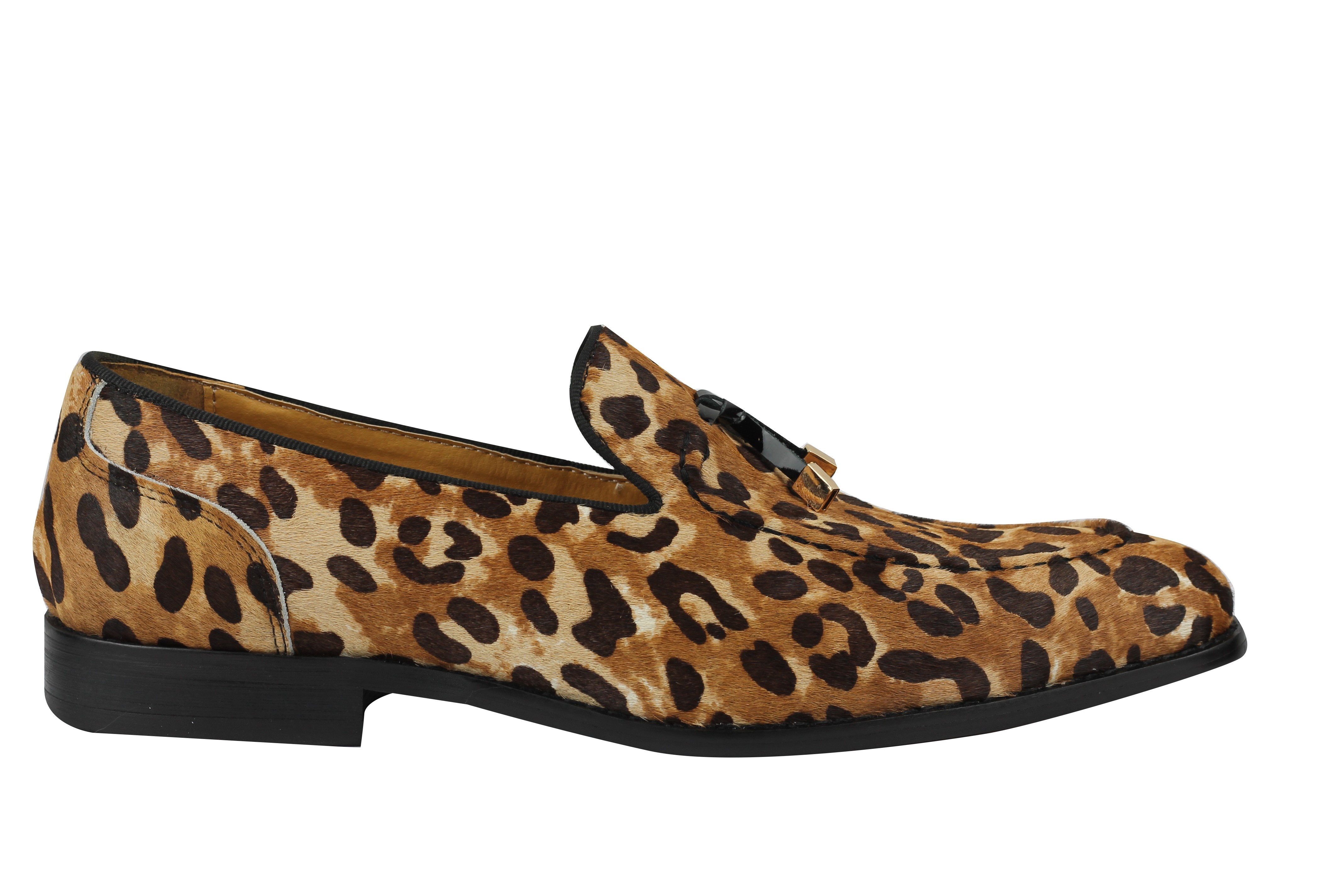 Mens Vintage Leopard Print Real Leather Tassel Loafers